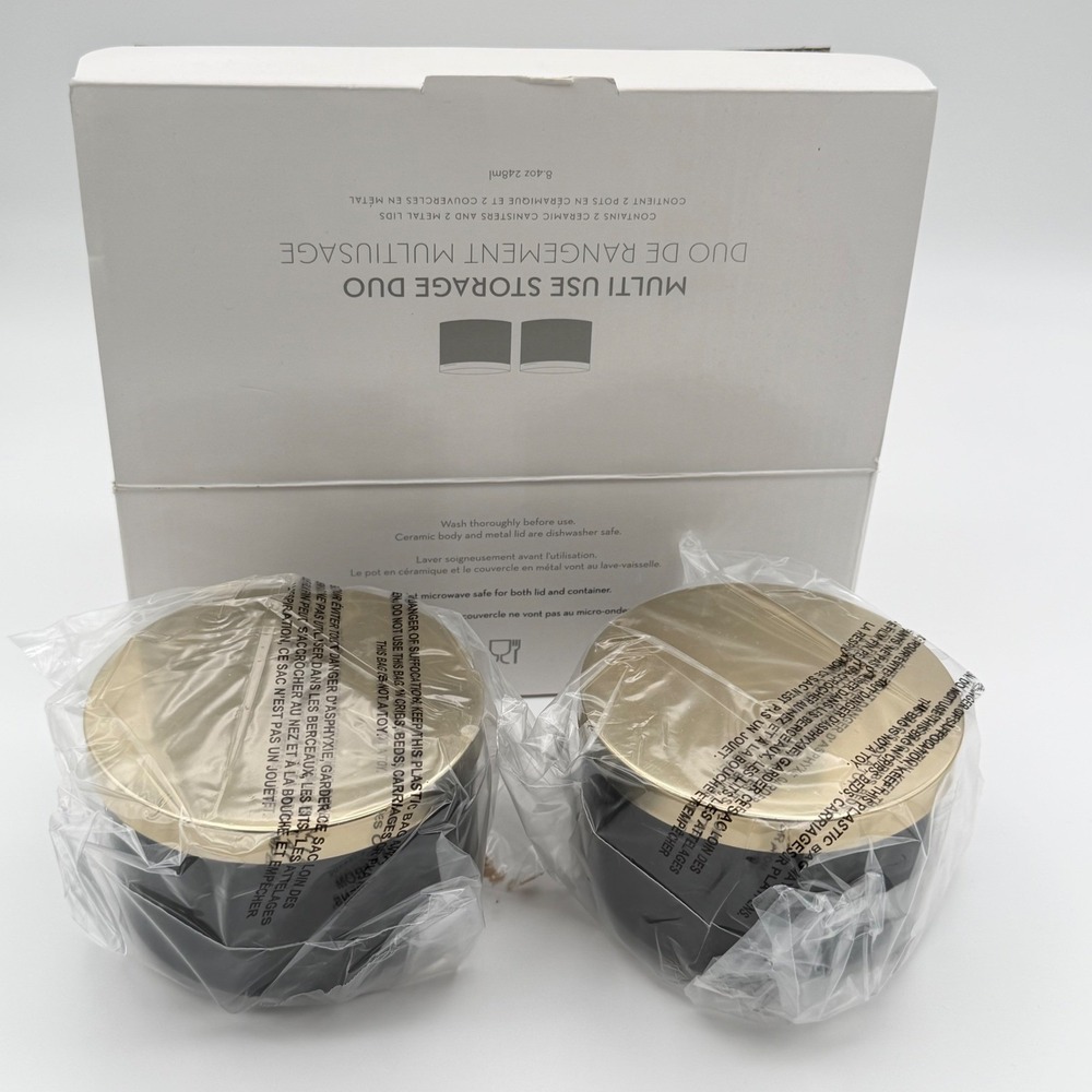 Z Gallerie Multi Use Storage Duo 8.4oz Black Gold Ceramic Canister‎ Set NEW